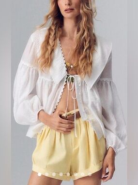 Anthropologie High-Waist Pleated Yellow linen blend Shorts